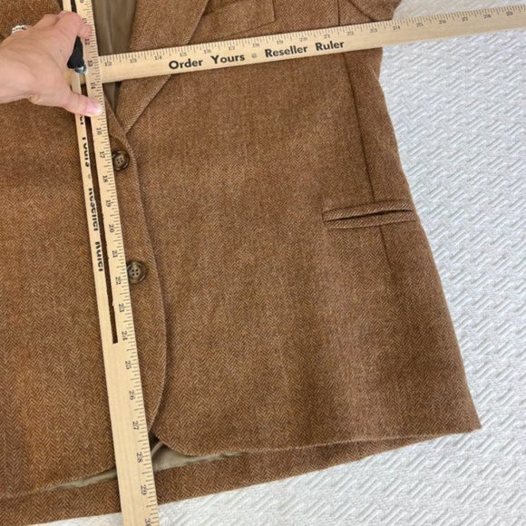 Vintage Pierre Cardin Pure Virgin Wool Herringbone dark Camel Brown Suit Jacket - Picture 9 of 15